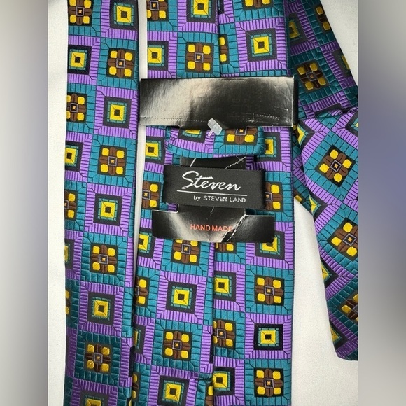 NEW Steven Land Men’s Tie with Double Sided Matching Pocket Square - Picture 8 of 11